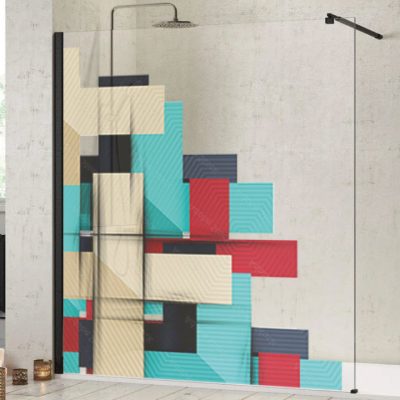 Paroi-de-douche-salle-de-bain-verre-imprimé-motif-carrés-couleurs-Miroiteries-Dubrulle