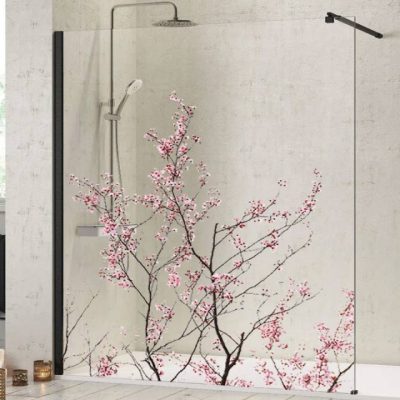 pare-douche-paroi-verre-trempé-impression-numérique-fleurs-cerisier- Miroiteries-Dubrulle