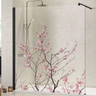 pare-douche-paroi-verre-trempé-impression-numérique-fleurs-cerisier- Miroiteries-Dubrulle