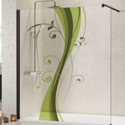pare-douche-verre-trempé-imprimé-motif-vert-Miroiteries-Dubrulle