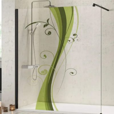 pare-douche-verre-trempé-imprimé-motif-vert-Miroiteries-Dubrulle