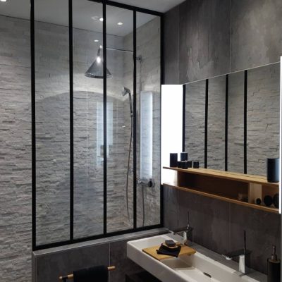 verrière-noire-séparation-douche-verre-trempé-Miroiteries-Dubrulle